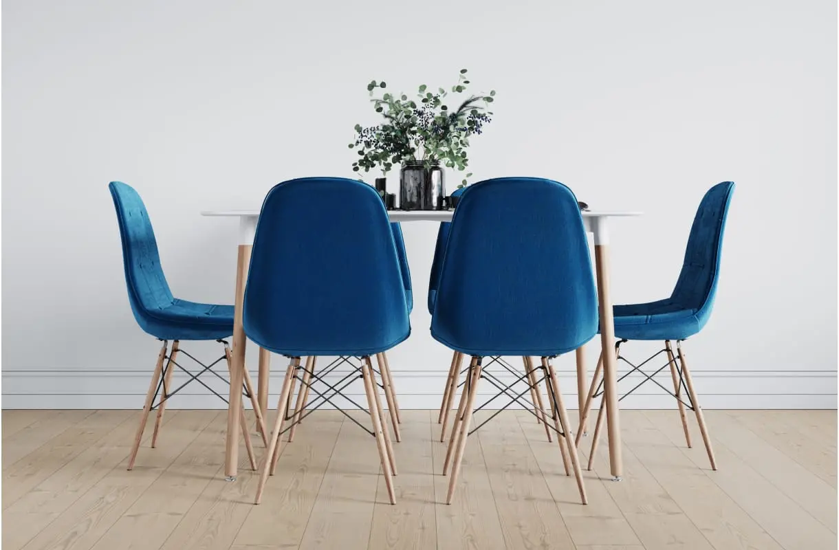 青い椅子と白いテーブルの会議室